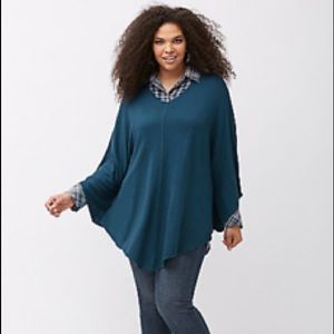 Melissa McCarthy Teal V-Neck Poncho Sweater - 
3X